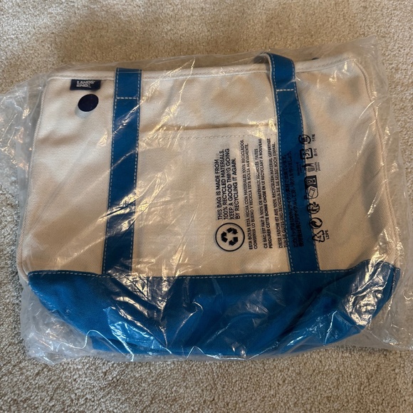 Lands’ End Medium Zip Top Blue Tote Bag - Picture 1 of 2
